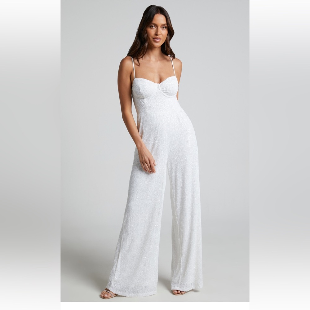 Brand New SHOWPO White Sequin Jumpsuit